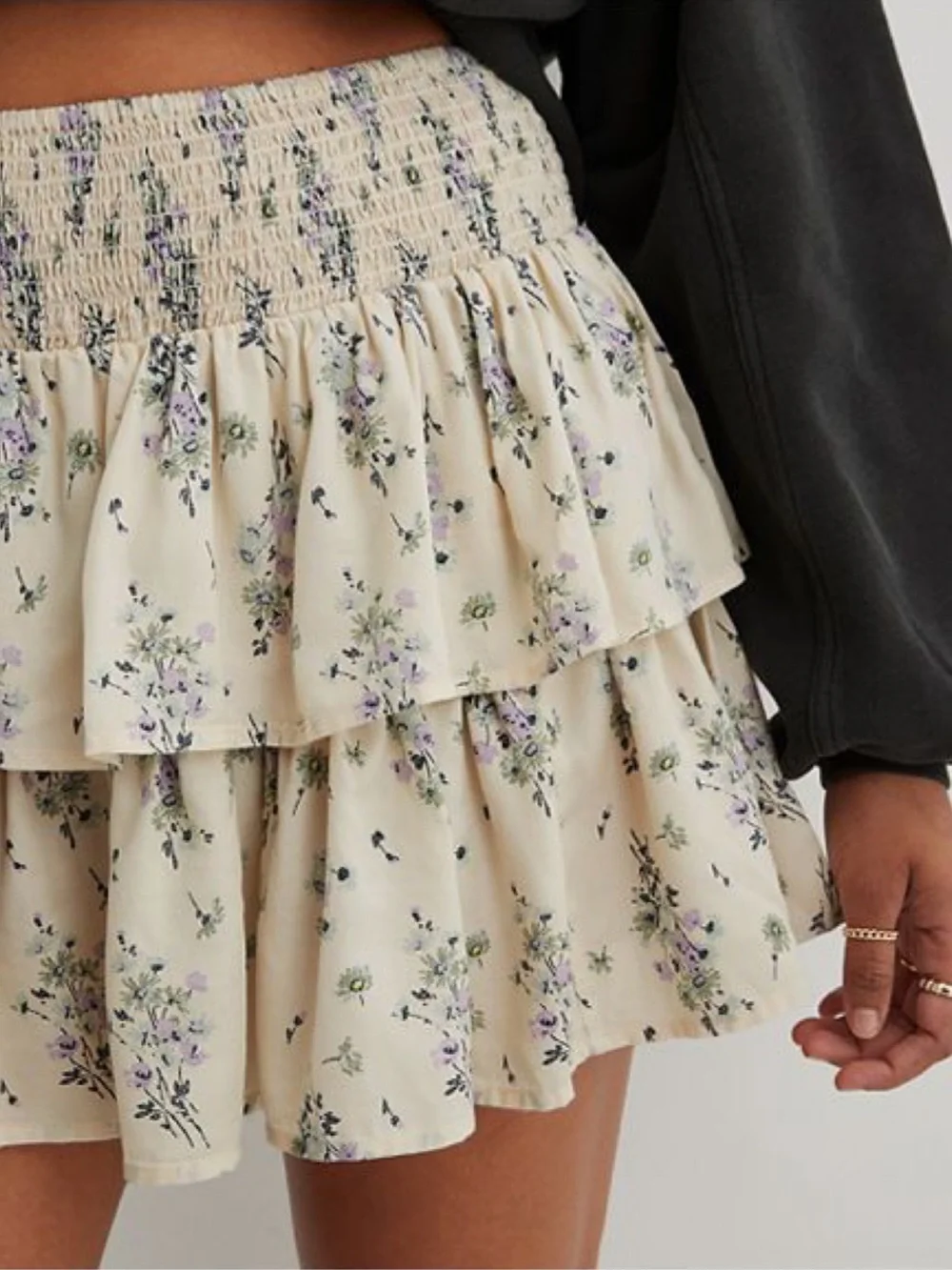 Aerie Cream Mini Skirt with Lavender Floral Print - Picture 1 of 5